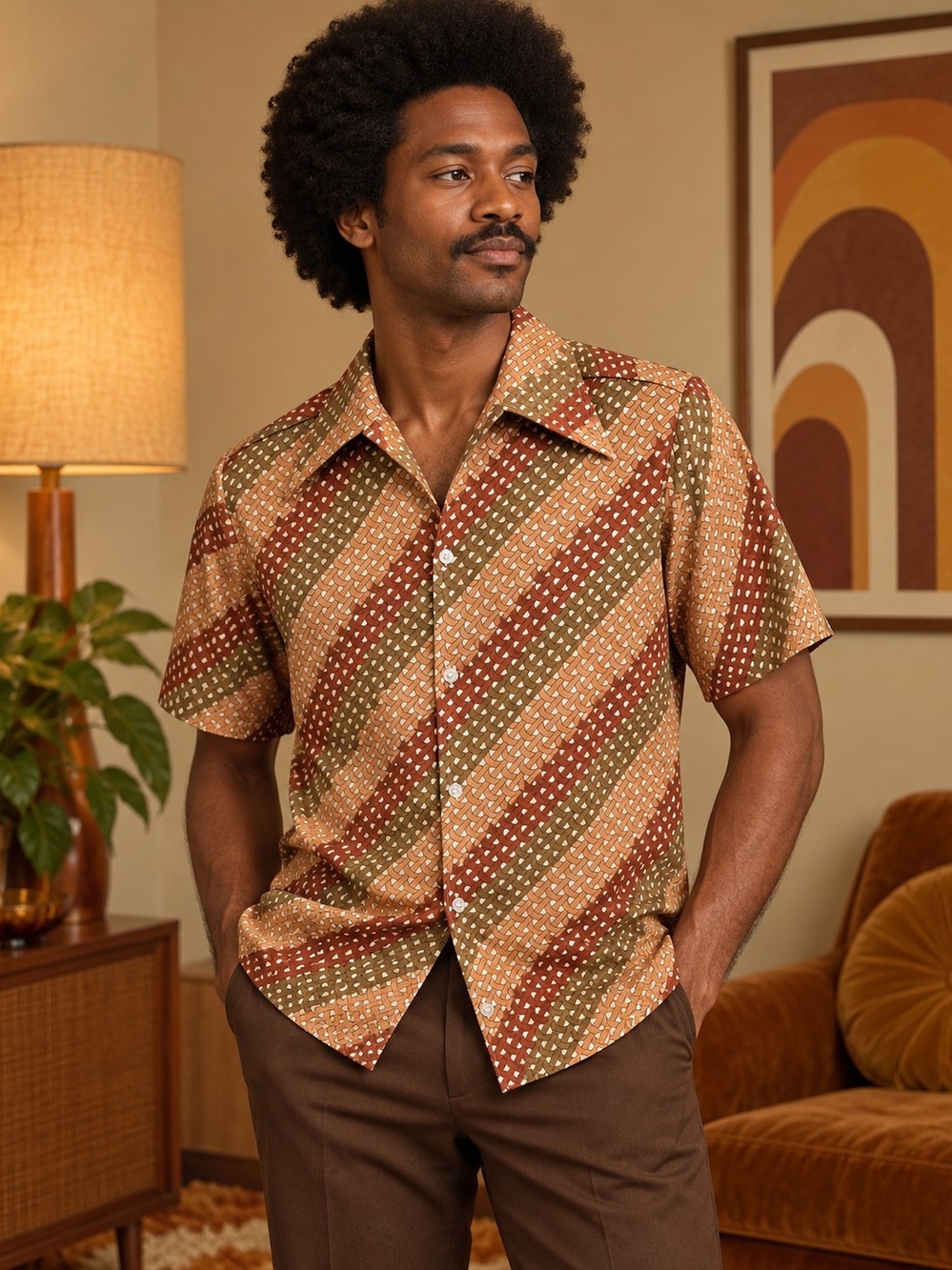 Vintage 70s Richman Brothers Men’s Small Geometric Disco Bowling Shirt Retro